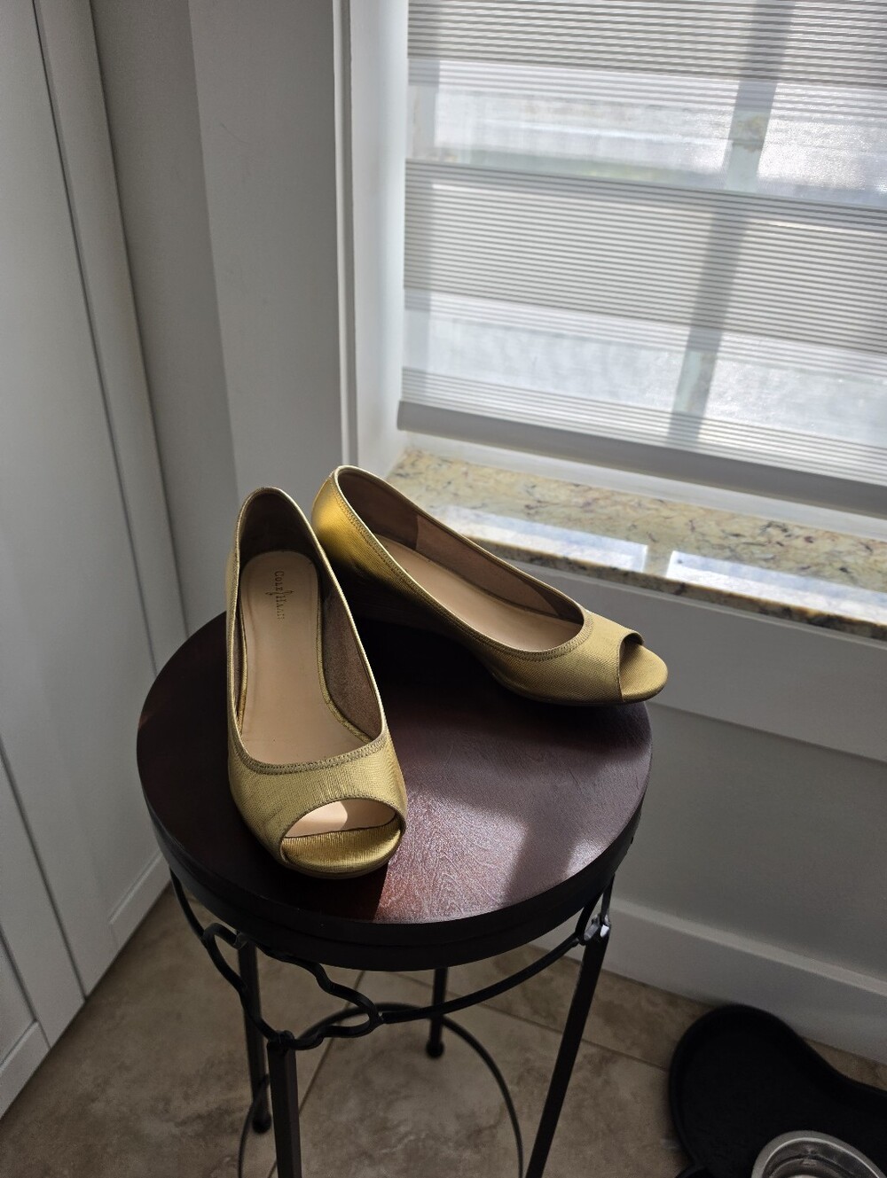 Cole Haan Gold Peep Toe Wedges